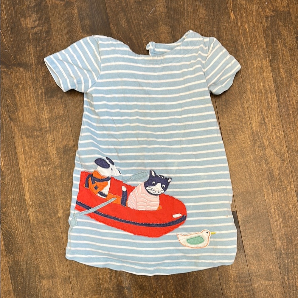 Boden 2-3 years Striped Blue Dress with Animal Canoe Design